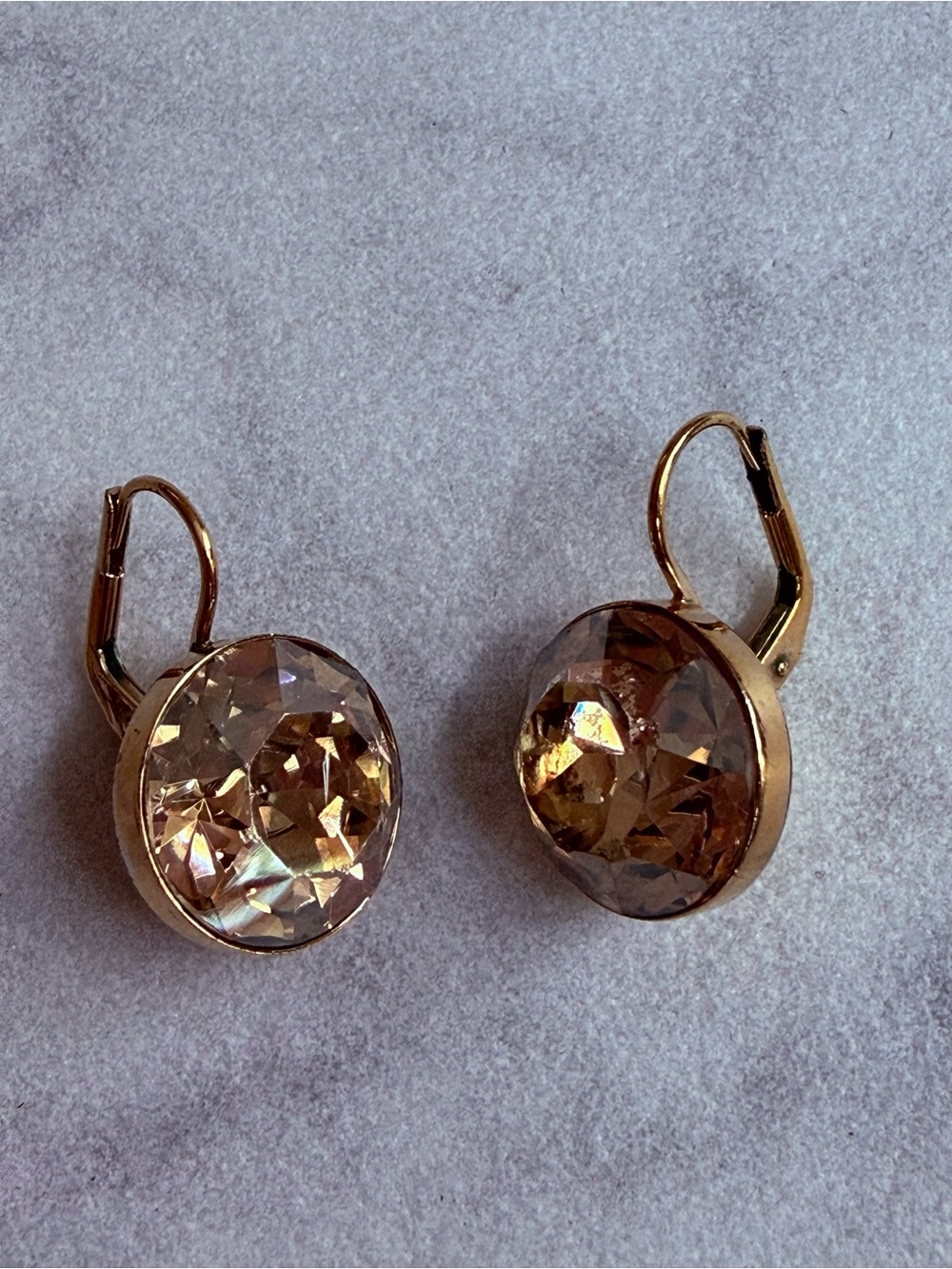 Swarovski Champagne Crystal Round Drop Earrings in Gold